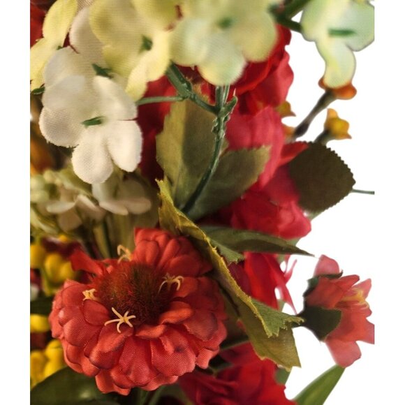 Vibrant Artificial 10-Stem Mixed Floral Bunch W/ Red Yellow & White Blooms - Picture 4 of 16